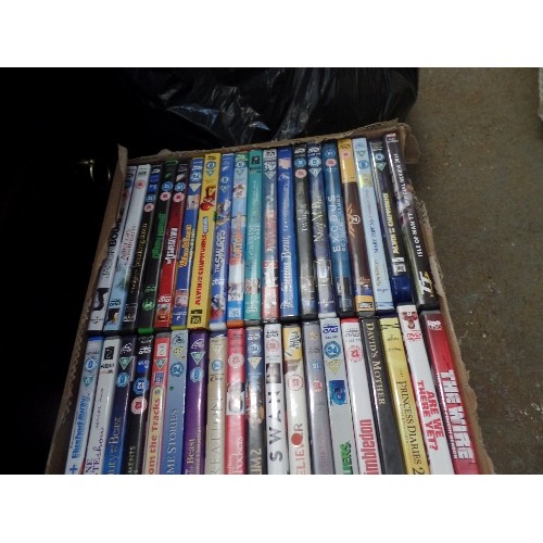 413 - 3 BOXES FULL OF DVD'S. MEN IN BLACK, SCOOBY DOO, FAME, NIGHT AT THE MUSEUM II, THE SMURFS ETC