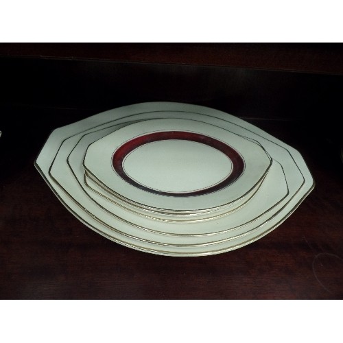 425 - TITIAN WARE DINNER SERVICE. 'ADAMS ROYAL IVORY' ENGLAND. IVORY & DEEP BURGUNDY. COMPRISES UNUSUAL 'O... 