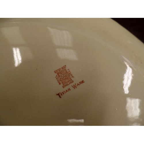 425 - TITIAN WARE DINNER SERVICE. 'ADAMS ROYAL IVORY' ENGLAND. IVORY & DEEP BURGUNDY. COMPRISES UNUSUAL 'O... 