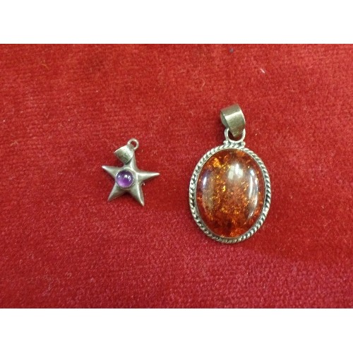 19 - COLLECTION OF 3 BOXES OF DRESS JEWELLERY 2 PENDANTS 1 AMBER 1 AMETHYST, BOX WITH VICTORIAN FRENCH JE... 