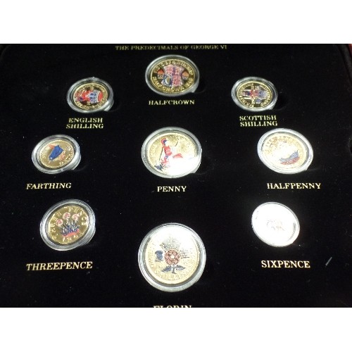 31 - BOXED COLLECTION OF 24CT GOLD PLATED AND PAINTED  BRITISH COINS - THREE TRAYS INC 