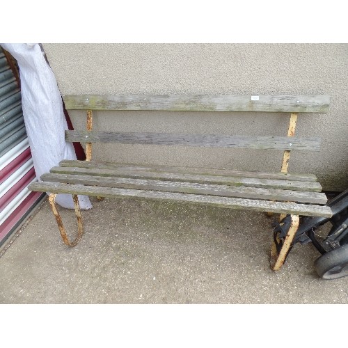 469 - VINTAGE CAST IRON FRAMED BENCH WITH SLATTED WOOD