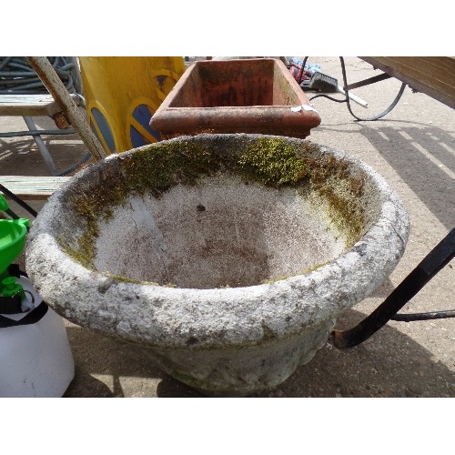 482 - VINTAGE CONCRETE PLANTER WITH GOOD PATINA AND GRAPEVINE DECORATION