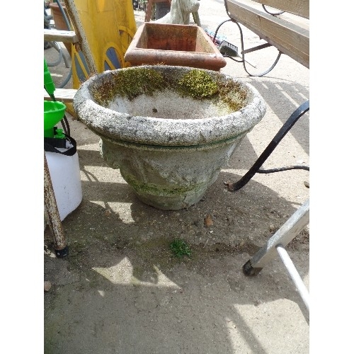 482 - VINTAGE CONCRETE PLANTER WITH GOOD PATINA AND GRAPEVINE DECORATION