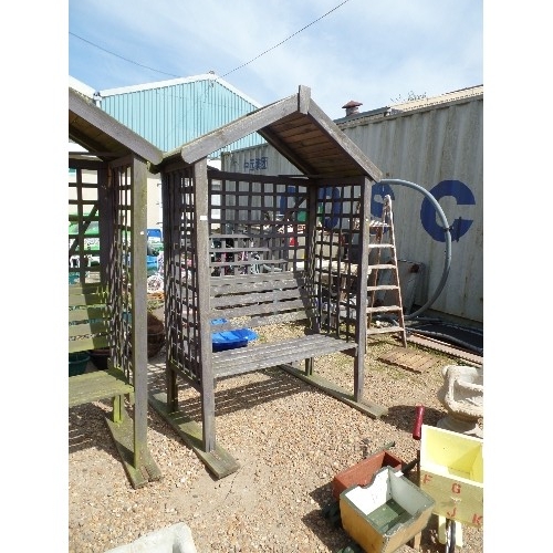 540 - WOODEN GARDEN SEAT ARBOUR WITH ROOF