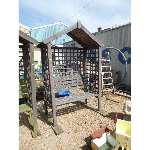 540 - WOODEN GARDEN SEAT ARBOUR WITH ROOF