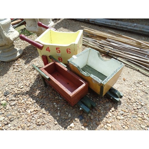 542 - 3 SMALL WHEELBARROW NOVELTY GARDEN PLANTERS