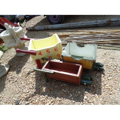 542 - 3 SMALL WHEELBARROW NOVELTY GARDEN PLANTERS