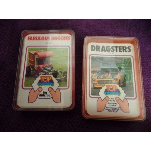 152A - BOX OF COSTUME JEWELLERY AND 2 BOXES TOP TRUMPS CARDS - FABULOUS BUGGIES AND DRAGSTERS