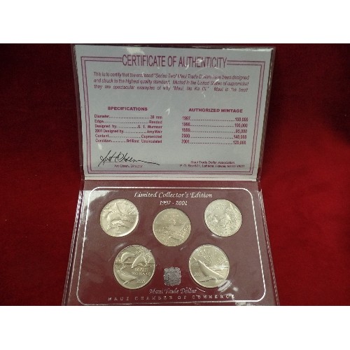 28 - LIMITED EDITION COLLECTOR'S HAWAIIAN COINS - MAUI TRADE DOLLARS 1997 TO 2001 & 2002 TO 2006