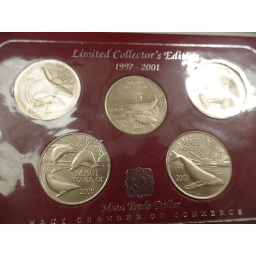 28 - LIMITED EDITION COLLECTOR'S HAWAIIAN COINS - MAUI TRADE DOLLARS 1997 TO 2001 & 2002 TO 2006