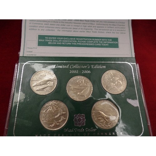 28 - LIMITED EDITION COLLECTOR'S HAWAIIAN COINS - MAUI TRADE DOLLARS 1997 TO 2001 & 2002 TO 2006