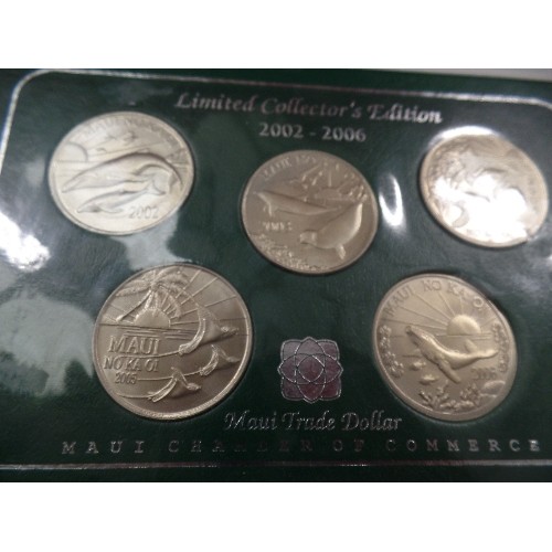 28 - LIMITED EDITION COLLECTOR'S HAWAIIAN COINS - MAUI TRADE DOLLARS 1997 TO 2001 & 2002 TO 2006