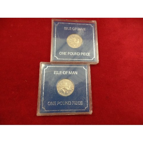 29 - TWO SETS OF 1983 UNCIRCULATED BRITISH COINS AND TWO ISLE OF MAN ONE POUND PIECE COINS