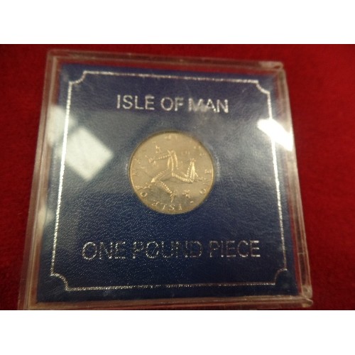 29 - TWO SETS OF 1983 UNCIRCULATED BRITISH COINS AND TWO ISLE OF MAN ONE POUND PIECE COINS