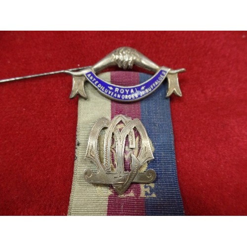 32 - A STERLING SILVER & ENAMELLED ROYAL ANTEDILUVIAN ORDER OF BUFFALOES MEDAL ON RIBBON -  MARKED 