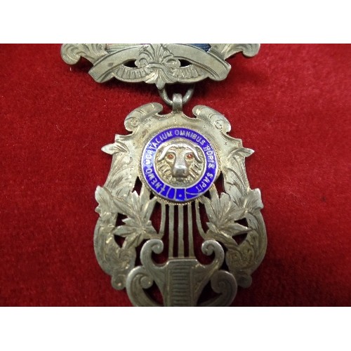 32 - A STERLING SILVER & ENAMELLED ROYAL ANTEDILUVIAN ORDER OF BUFFALOES MEDAL ON RIBBON -  MARKED 