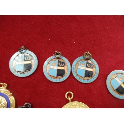 36 - 12 X RIFLE MEDALS, ENAMELLED METAL AND BRONZE METAL - SURREY COUNTY SMALL BORE RIFLE ASSOCIATION & R... 