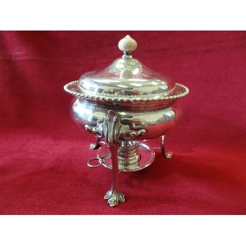 45 - A SUPERB EDWARDIAN STERLING SILVER EGG CODDLER ON STAND WITH BURNER AND REMOVABLE EGG STAND. ALL PIE... 