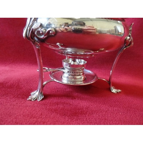 45 - A SUPERB EDWARDIAN STERLING SILVER EGG CODDLER ON STAND WITH BURNER AND REMOVABLE EGG STAND. ALL PIE... 