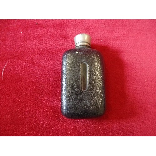 57 - TWO EDWARDIAN LEATHER COVERED SPIRIT FLASKS, THE LARGER ONE BY JAMES DIXON & SONS SHEFFIELD WITH ETC... 