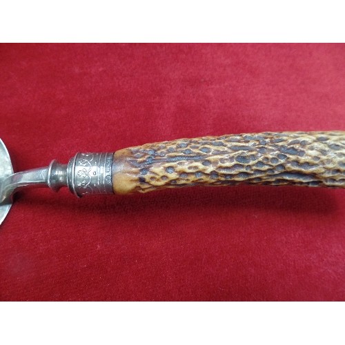 69 - AN EDWARDIAN HORN HANDLED CRUMB SCOOP WITH SILVER COLLAR - SHEFFIELD 1906 AND A WOODEN HANDLED BRUSH