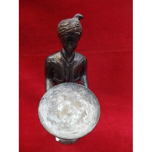 73 - A PATINATED BRONZE FIGURE OF A BLACKAMOOR CARRYING A BOWL - 28CM