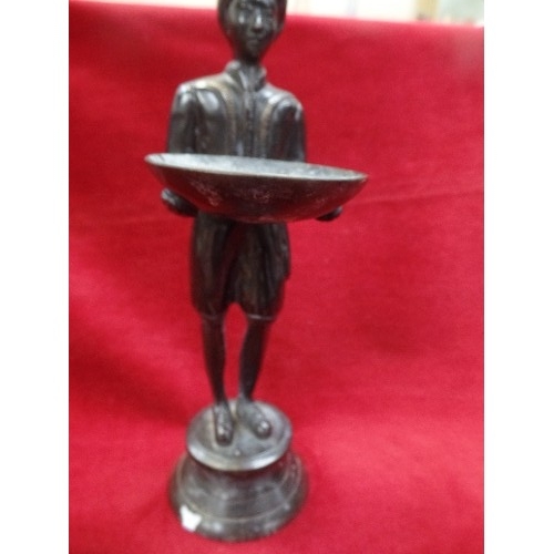 73 - A PATINATED BRONZE FIGURE OF A BLACKAMOOR CARRYING A BOWL - 28CM