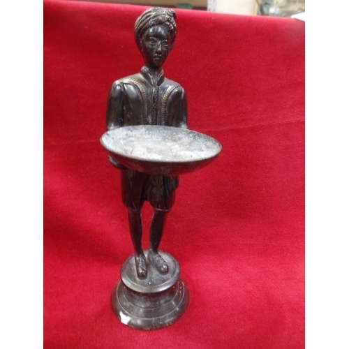 73 - A PATINATED BRONZE FIGURE OF A BLACKAMOOR CARRYING A BOWL - 28CM