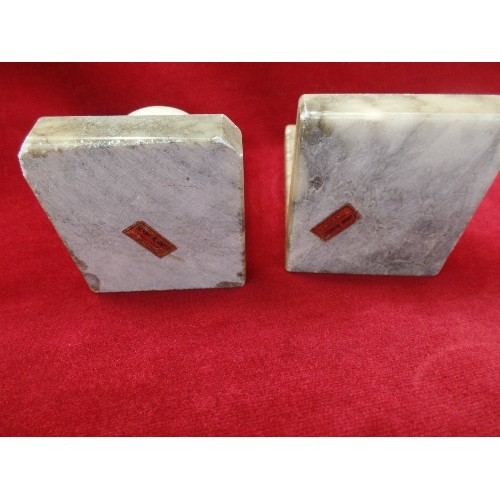 75 - A PAIR OF 20TH CENTURY ITALIAN CARVED ALABASTER TENNIS BALL BOOKENDS