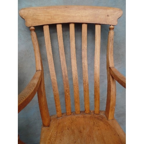 101 - A VICTORIAN GRANDFATHER CHAIR WITH LATHE BACK AND ELM SEAT, TOGETHER WITH A VICTORIAN LATHE BACK KIT... 