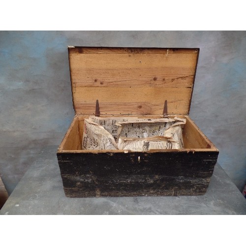 105 - A VICTORIAN PINE TOOL CHEST - METAL BOUND