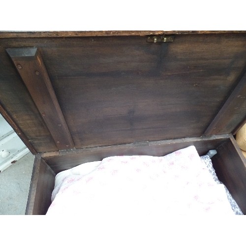 115 - LARGE VINTAGE PINE CHEST WITH IRON HINGES