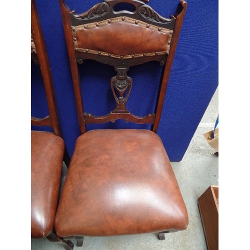 117 - FOUR EDWARDIAN DINING CHAIRS WITH UPHOLSTERED SEATS AND BACK RAILS