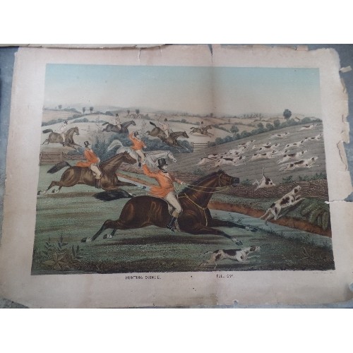 127 - SET OF THREE 19TH CENTURY HAND COLOURED ENGRAVINGS - HUNTING PRINTS, 