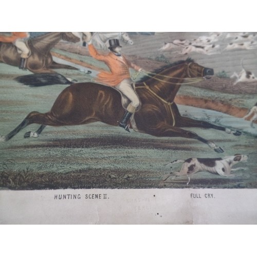 127 - SET OF THREE 19TH CENTURY HAND COLOURED ENGRAVINGS - HUNTING PRINTS, 