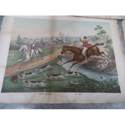 127 - SET OF THREE 19TH CENTURY HAND COLOURED ENGRAVINGS - HUNTING PRINTS, 