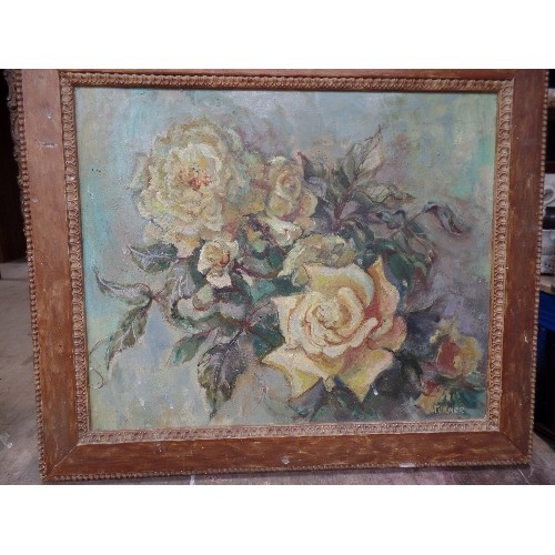 151 - TWO EARLY 20TH CENTURY ORIGINAL OIL PAINTINGS ON BOARD, OF ROSES, SIGNED M TURNER - BOTH IN ANTIQUE ... 