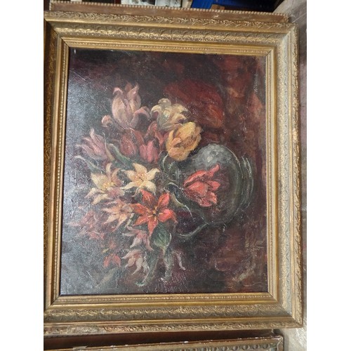 151 - TWO EARLY 20TH CENTURY ORIGINAL OIL PAINTINGS ON BOARD, OF ROSES, SIGNED M TURNER - BOTH IN ANTIQUE ... 