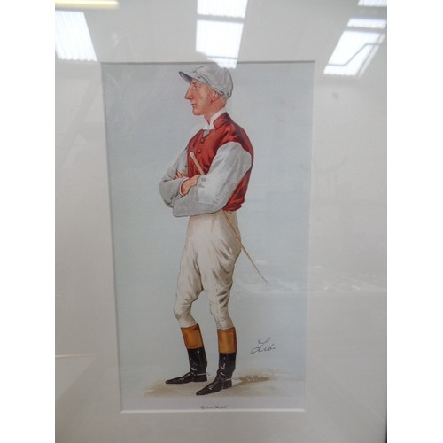 156 - A SET OF 5 CARICATURE PRINTS OF JOCKEYS BY SPY (SIR LESLIE WARD RP) AND OTHER ARTISTS . INCLUDES JOH... 