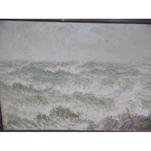 167 - JOHN FALCONER SLATER - (1857- 1937) A 20TH CENTURY OIL ON BOARD OF A ROUGH SEA WITH CRASHING WAVES I... 