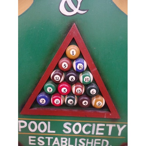 169 - WOODEN PAINTED THREE DIMENSIONAL PLAQUE BILLIARD & POOLS THEMED