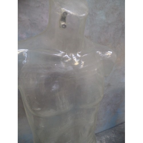 205 - FULL SIZE CLEAR PLASTIC MALE TORSO MANNEQUIN