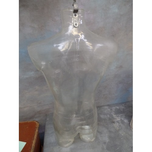 205 - FULL SIZE CLEAR PLASTIC MALE TORSO MANNEQUIN