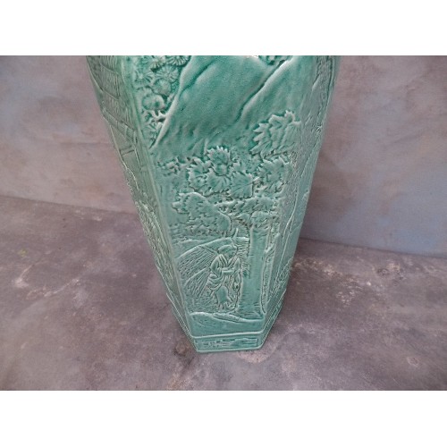 196 - A LARGE VICTORIAN BRETBY POTTERY VASE, JAPANESE DESIGN IN UNUSUAL CELADON COLOUR MODEL No 2270, REGI... 