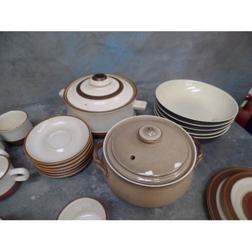 195 - LARGE QUANTITY OF DENBY DINNER AND TEA WARES - OATMEAL, BROWN & PALE GREEN