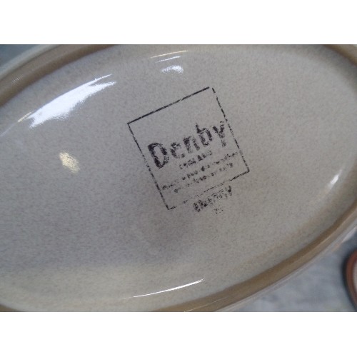 195 - LARGE QUANTITY OF DENBY DINNER AND TEA WARES - OATMEAL, BROWN & PALE GREEN