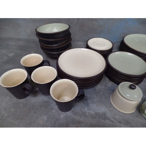 194 - DENBY PART DINNER AND TEA SERVICE IN PALE GREEN, IVORY AND CHARCOAL GREY