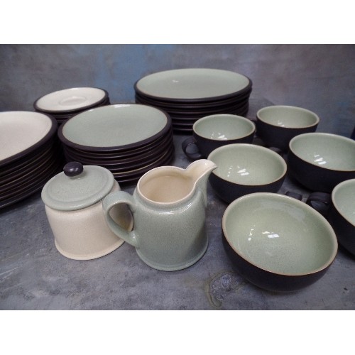 194 - DENBY PART DINNER AND TEA SERVICE IN PALE GREEN, IVORY AND CHARCOAL GREY