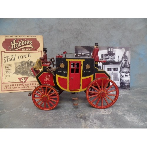 295 - A WONDERFUL 1930'S SCRATCH BUILT MODEL OF A GEORGIAN STAGECOACH - THE LONDON TO YORK. ORIGINALLY PRE... 